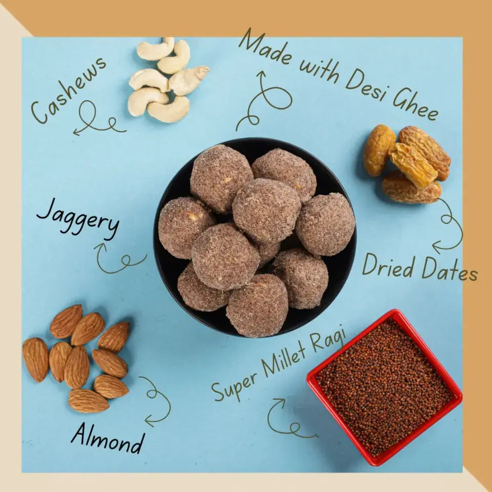 Premium Ragi (Nachni) and Dryfruits Laddu | Made with Pure Desi Ghee, Jaggery and Dry Dates | Traditional Indian Sweet