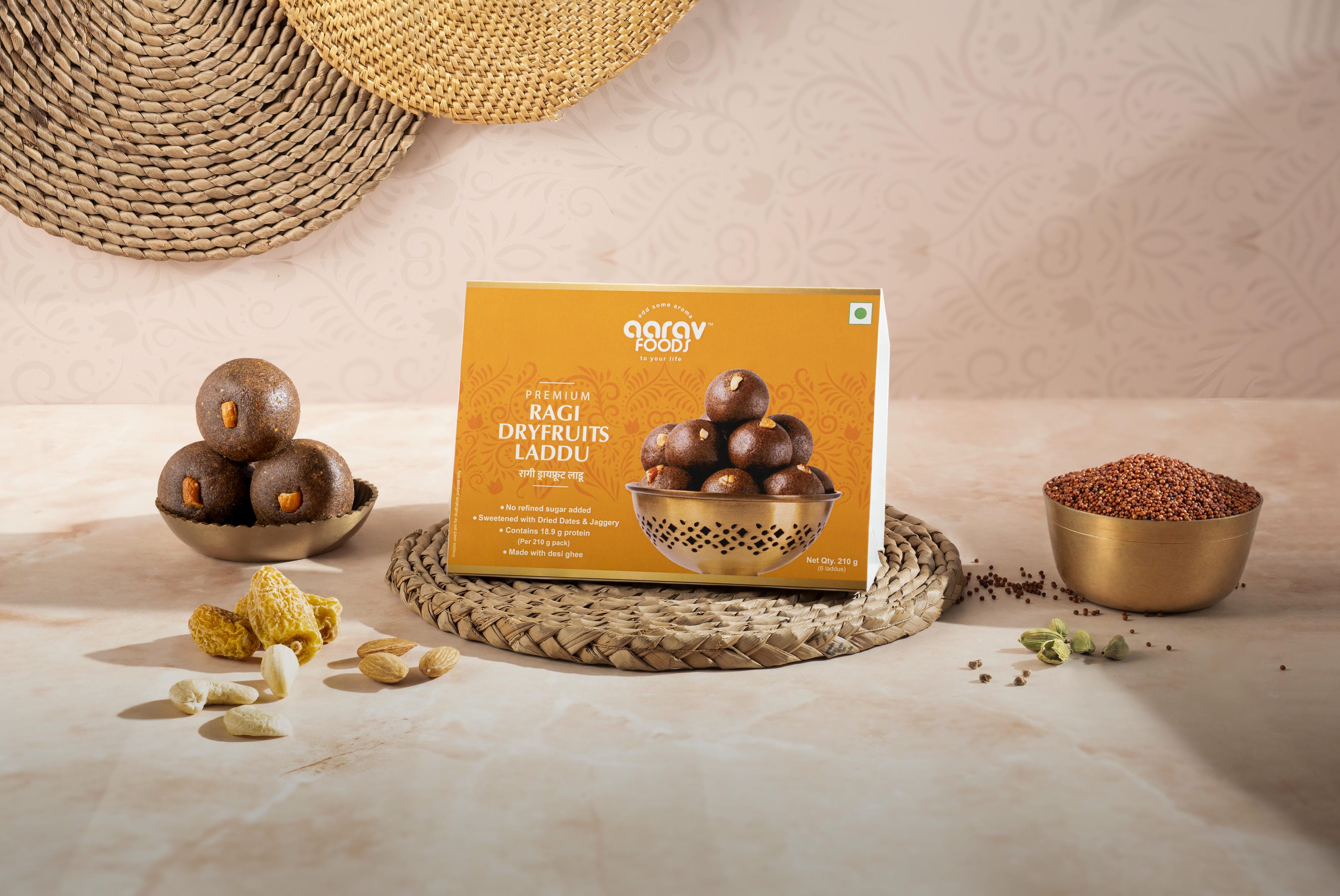 Premium Ragi (Nachni) and Dryfruits Laddu | Made with Pure Desi Ghee, Jaggery and Dry Dates | Traditional Indian Sweet