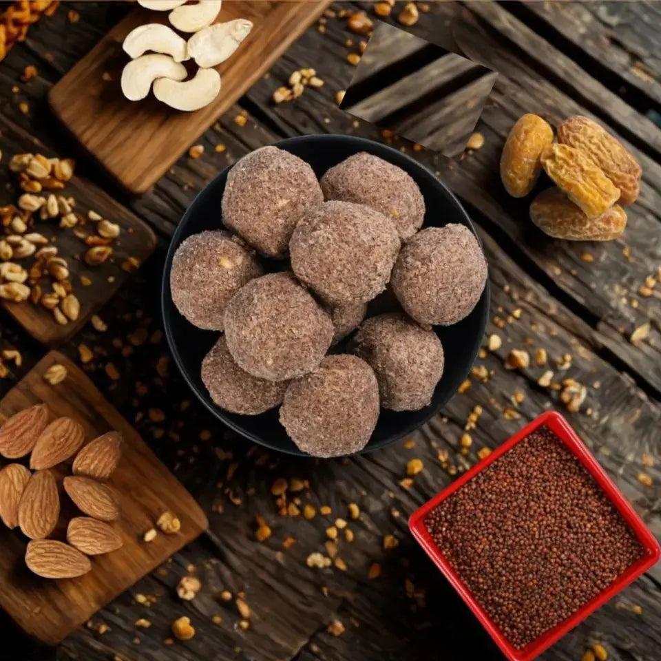 Premium Ragi (Nachni) and Dryfruits Laddu | Made with Pure Desi Ghee, Jaggery and Dry Dates | Traditional Indian Sweet