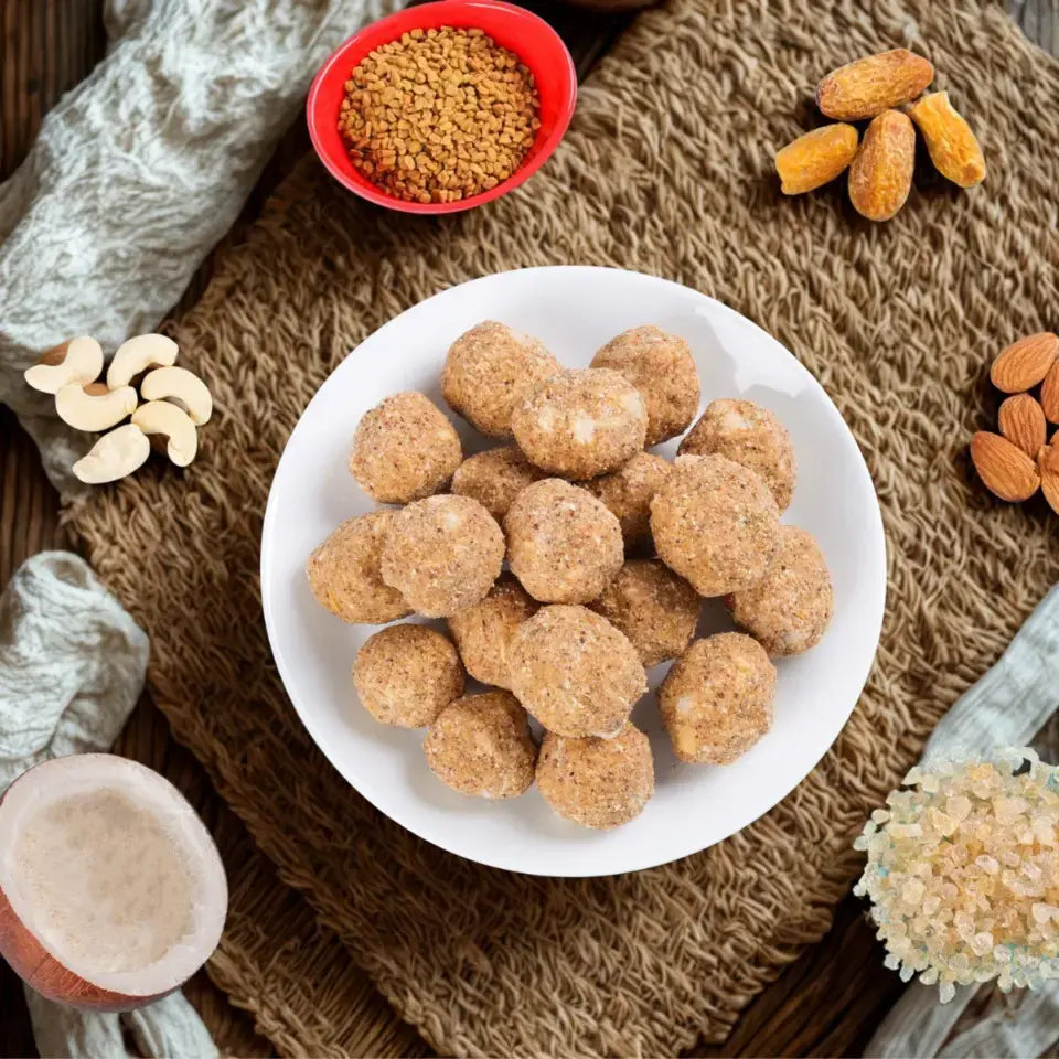 Premium Methi, Dink (Gond) and Dryfruits Laddu | Made with Desi Ghee, Jaggery and Dry Dates | Traditional Indian Sweet