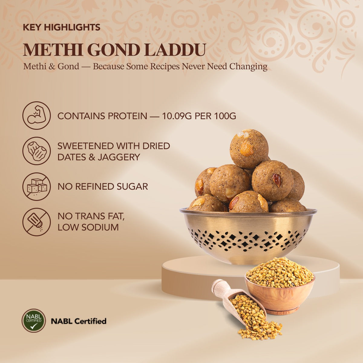 Premium Methi, Dink (Gond) and Dryfruits Laddu