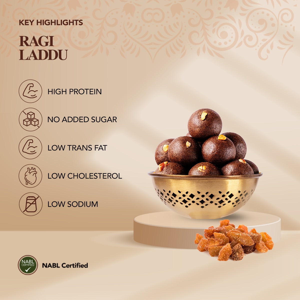 Premium Ragi (Nachni) and Dryfruits Laddu | Made with Pure Desi Ghee, Jaggery and Dry Dates | Traditional Indian Sweet