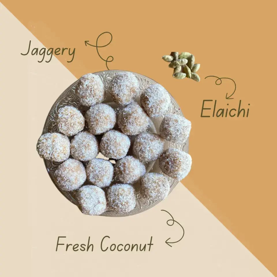 Nariyal Gud Elaichi Laddu (Nariyal Jaggery & Cardamom Laddu)
